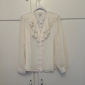 NWT J.Crew Ivory Polka Dot Ruffle Blouse